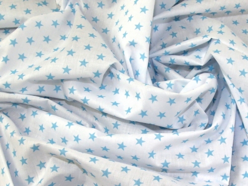 Minerva Core Range Printed Polycotton Fabric White & Pale Blue