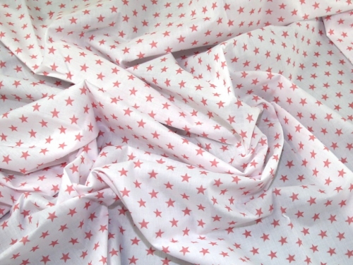 Minerva Core Range Printed Polycotton Fabric White & Pale Pink