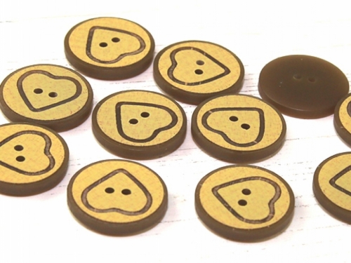 Dill Round Heart Buttons (Value Pack) Beige & Brown