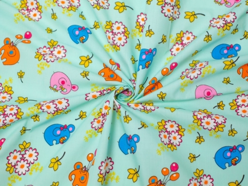 Printed Polycotton Fabric Mint Green