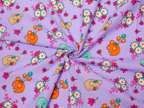 Printed Polycotton Fabric Lilac