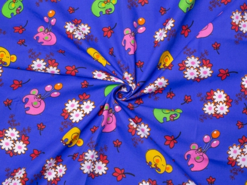 Printed Polycotton Fabric Royal Blue