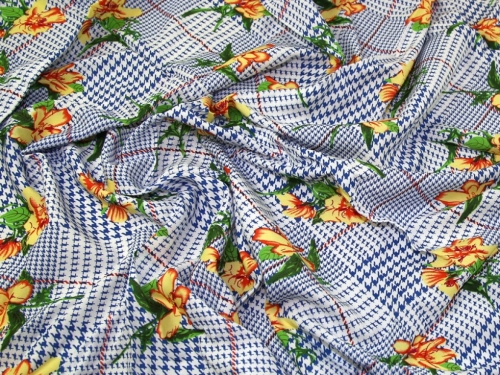 Deadstock Rayon Challis Fabric Blue & Yellow