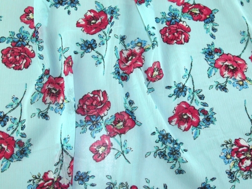 Deadstock Crinkle Sheer Chiffon Fabric Aqua & Pink