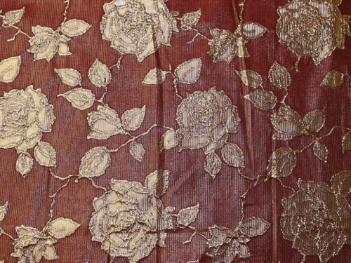 Deadstock Metallic Woven Brocade Fabric Wine