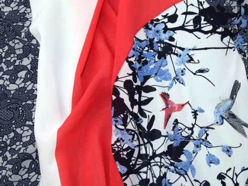Deadstock Polyester Georgette Fabric Navy Coral