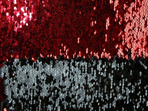 Deadstock Reversible Flip Sequin Mesh Fabric Black & Red