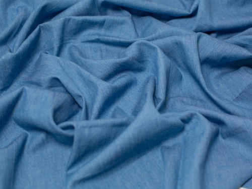 Minerva Core Range Washed Cotton Chambray Fabric Medium Blue