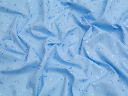 Minerva Core Range 3 Hole Broderie Anglaise Cotton Fabric Pale Blue