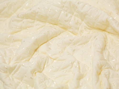 Deadstock 3 Hole Quilted Broderie Anglaise Fabric Cream
