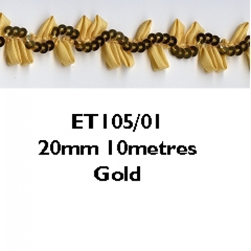 Essential Trimmings Sequins on Ribbon Trim Gold