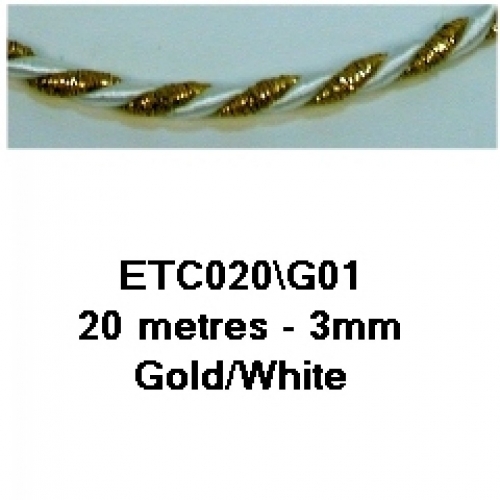 Essential Trimmings Decorative Cord (Value Roll) Gold/White