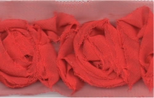 Chiffon Flowers Trim Burgundy