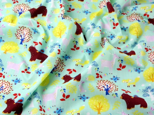 Printed Polycotton Fabric Mint Green