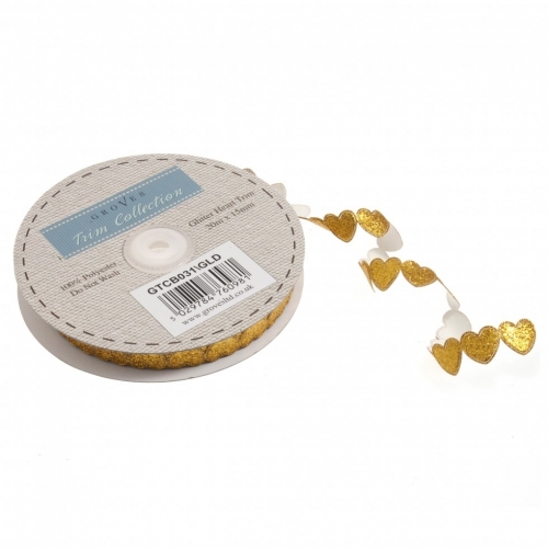 Glitter Heart Trim Gold