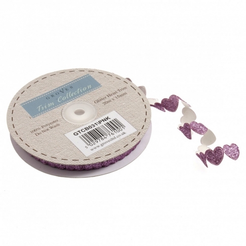 Glitter Heart Trim Pink