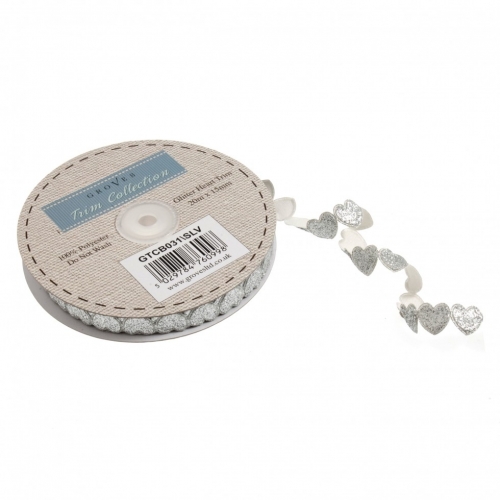 Glitter Heart Trim Silver