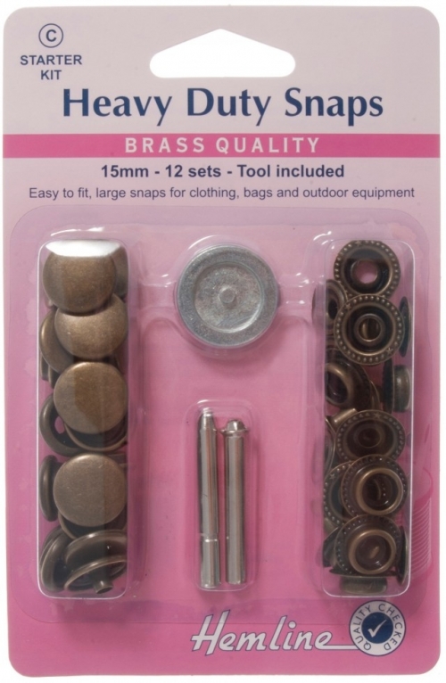 Hemline Heavy Duty Metal Snaps Kit Antique Brass