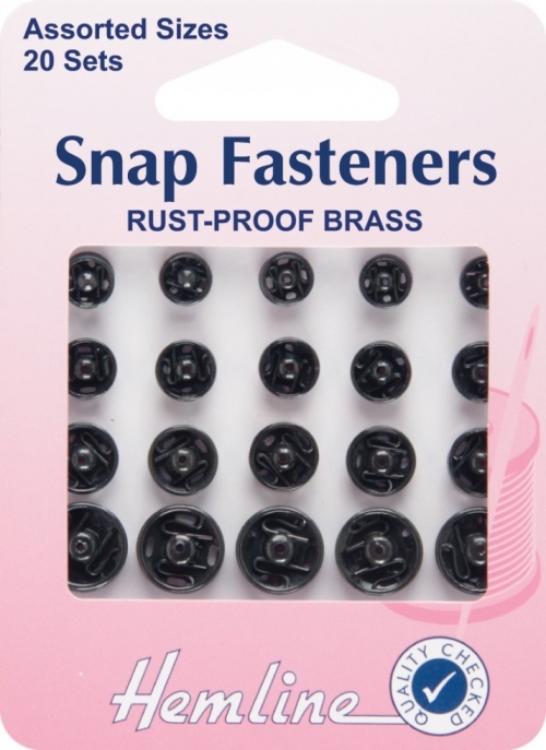 Hemline Sew On Metal Snap Fasteners Black