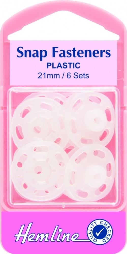 Hemline Sew On Plastic Press Snap Fasteners Clear/White