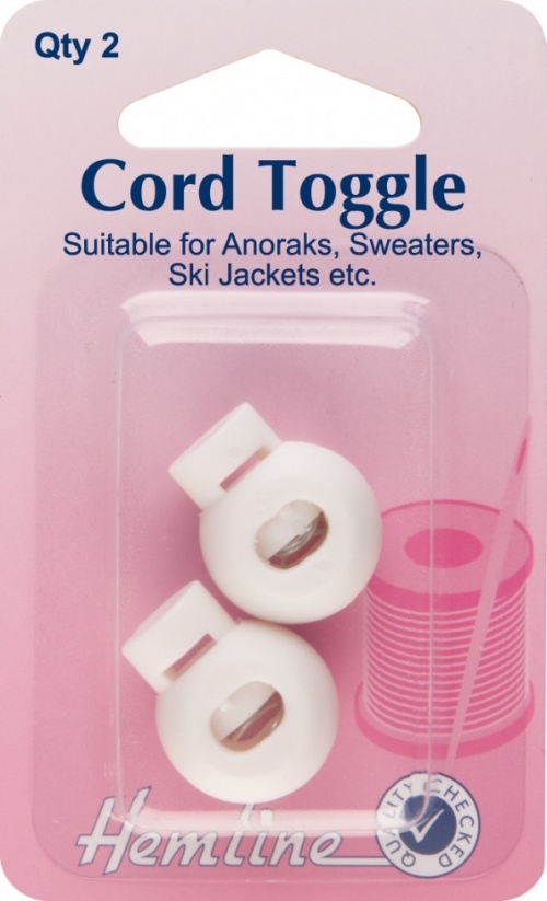 Hemline Cord Spring Toggles White