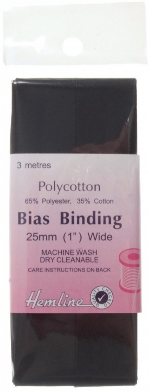 Hemline Polycotton Bias Binding Tape Black