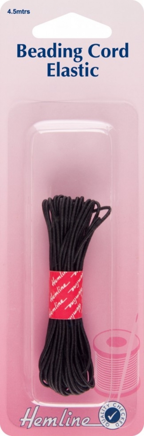 Hemline Beading Cord Elastic Black