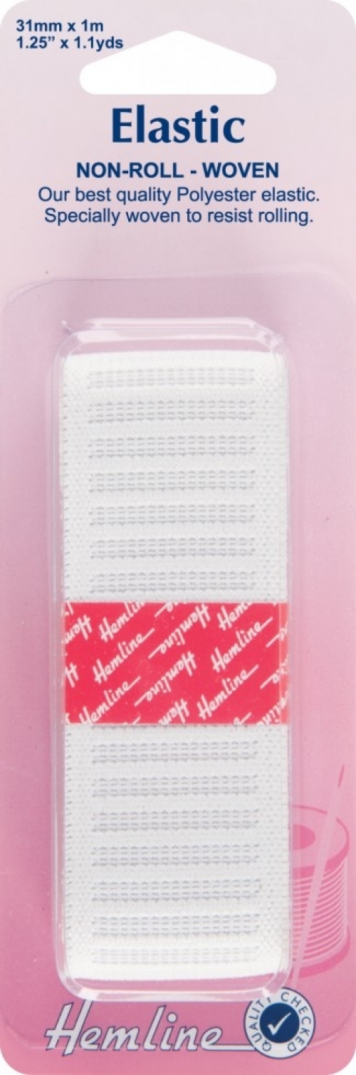 Hemline Non Roll Elastic White