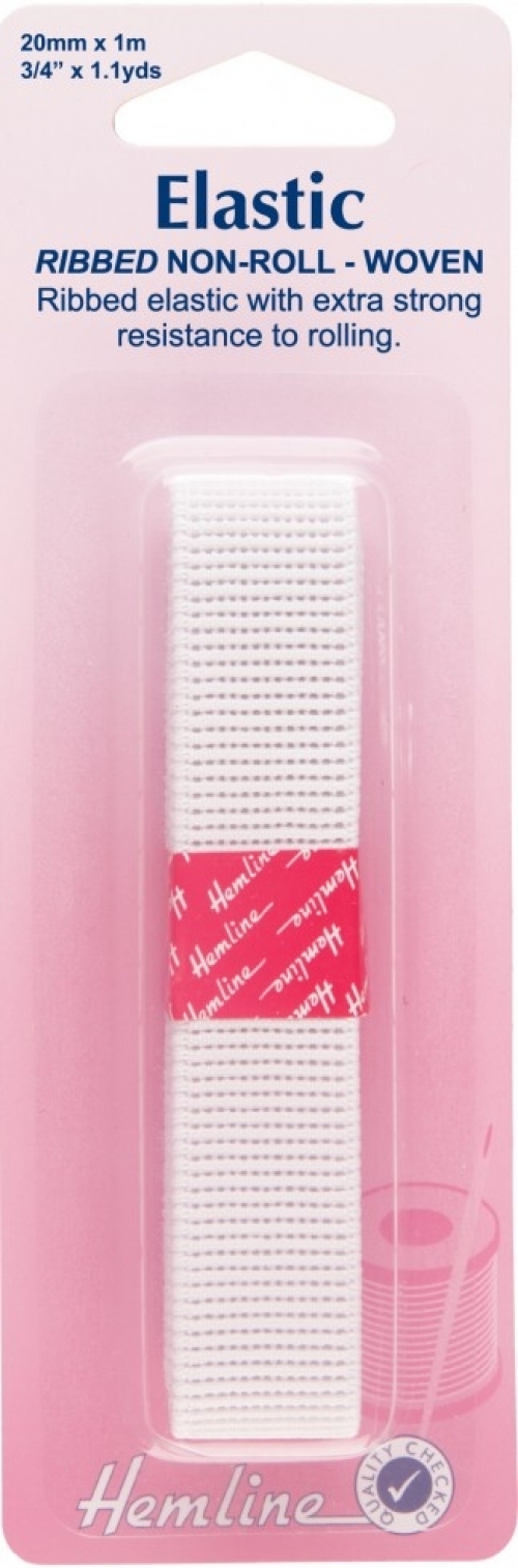 Hemline Non Roll Ribbed Elastic White