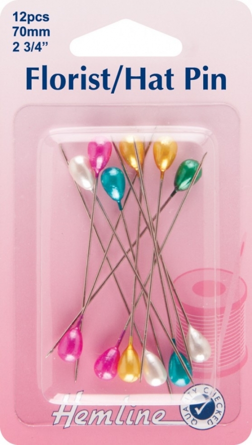 Hemline Long Pearl Pins Assorted Colours
