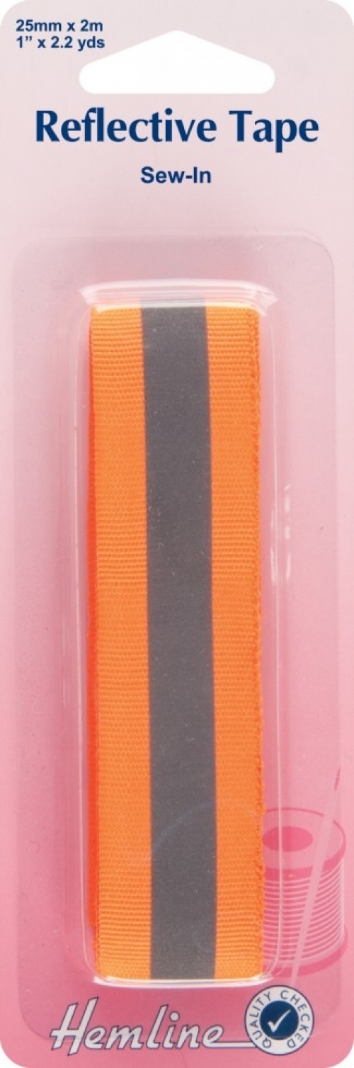 Hemline Sew On Reflective Webbing Tape Orange
