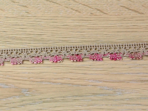 Crochet Lace Trim Beige & Pink