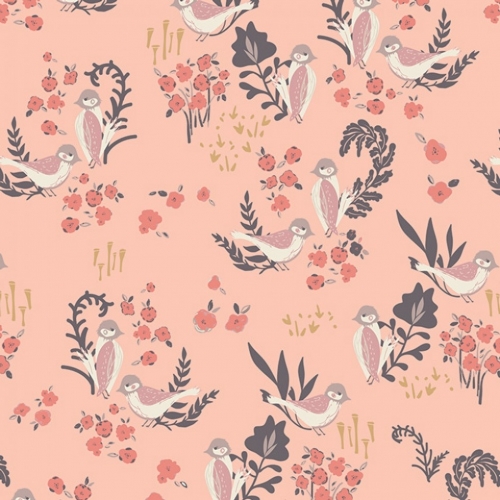 Art Gallery Fabrics Hello Ollie 100% Cotton Poplin Fabric Feathered Fellow Blush