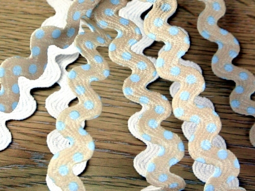Spotty Ric Rac Trim Beige & Blue
