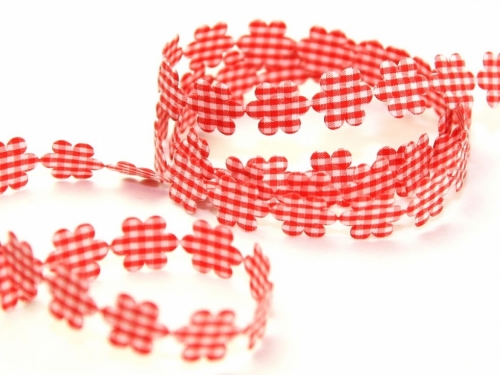 Gingham Flower Garland Trim Red