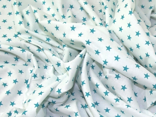 John Louden 100% Cotton Fabric Teal on White