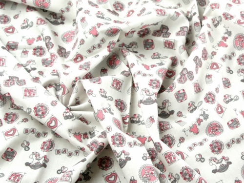 John Louden 100% Cotton Poplin Fabric White & Pink