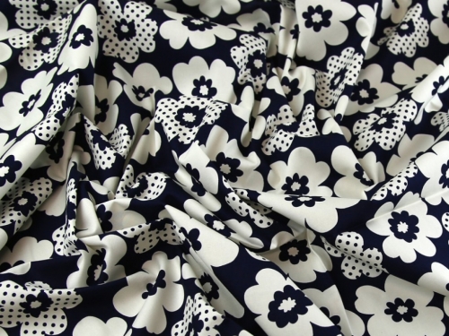 John Louden 100% Cotton Poplin Fabric Navy & Cream