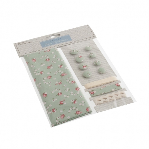 Fabric Trim Sewing Kit Green Ditsy