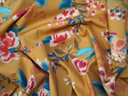 Lady McElroy Marlie Cotton Lawn Fabric Old Gold