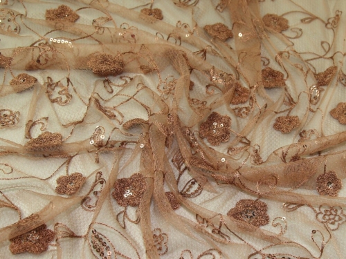 Deadstock Sequin Lace Fabric Brown