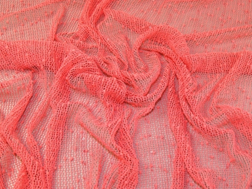 Deadstock Sequin Lace Fabric Coral Pink