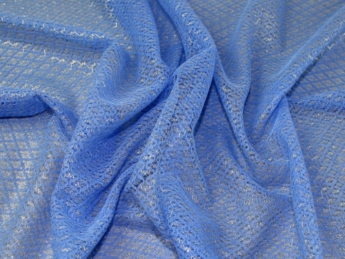 Deadstock Metallic Lace Fabric Blue Silver