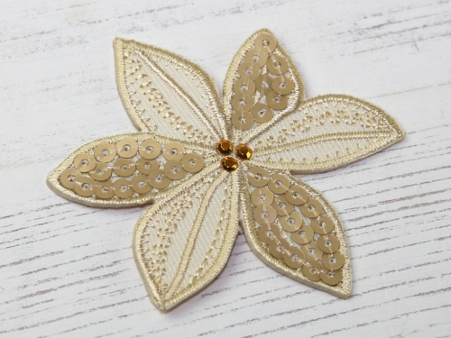 Sequin Flower Patch Motif Beige