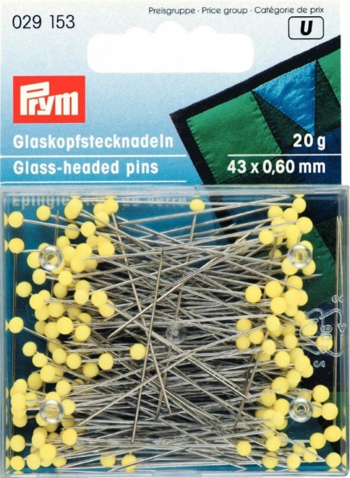 Prym Extra Long Glass Headed Pins Yellow