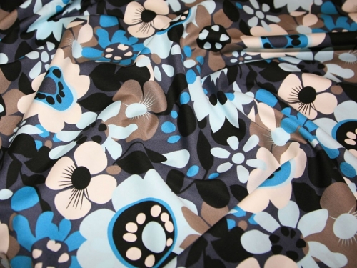 100% Cotton Poplin Fabric Blue & Brown