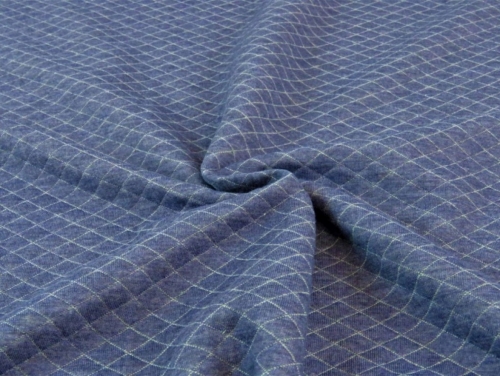 Quilted Textured Stretch Knit Fabric Jeans Blue