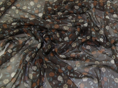 Deadstock Silk Crinkle Sheer Chiffon Fabric Brown