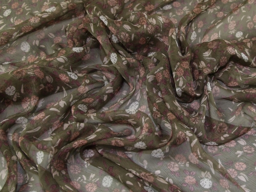 Deadstock Silk Crinkle Sheer Chiffon Fabric Olive Green