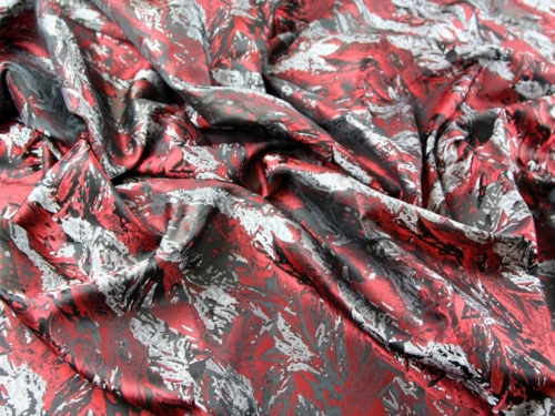 Deadstock Woven Brocade Fabric Red & Silver